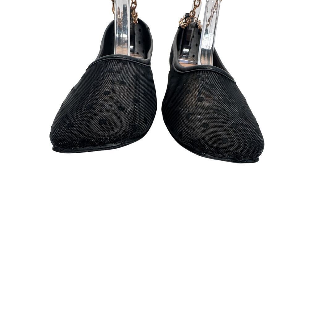 LOFT Black Dotted Mesh Ballet Flats Gold Chain Ankle Strap Women’s 11M - Picture 5 of 12